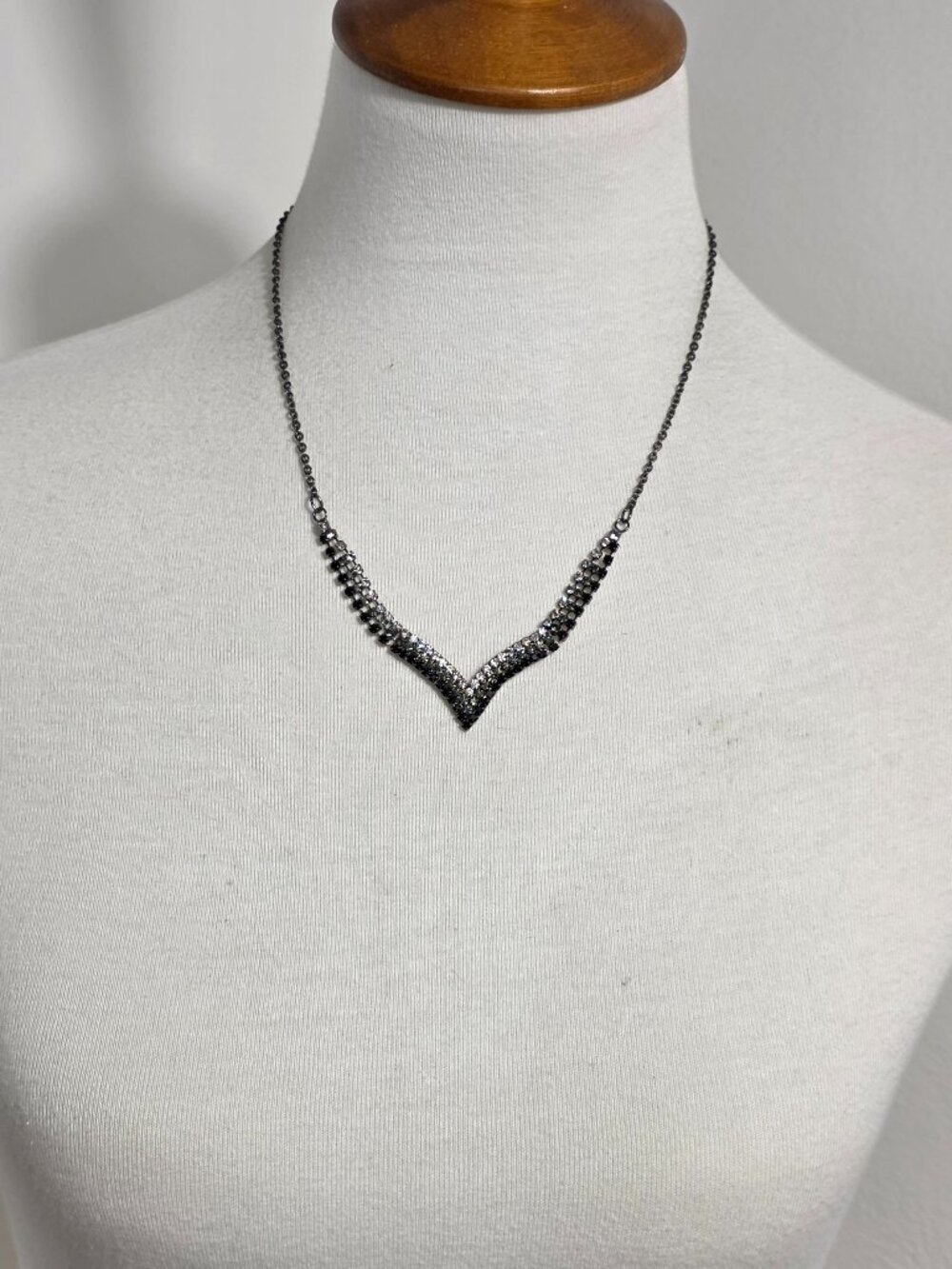 Icing Smoky Silver-Tone V-Necklace Chevron Design Clear, Gray & Black Crystals